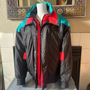 Vintage 80s 90s Profile Colorblock black Ski Jacket XL puffer retro